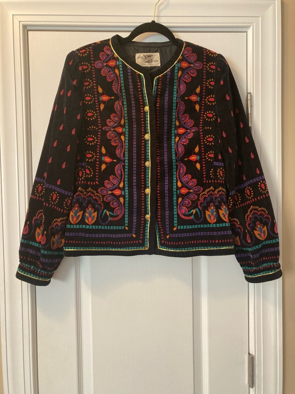 Vintage 1980’s Saxton Hall Embroidered Velvet Jacket with Multicolor Accents - Picture 6 of 16